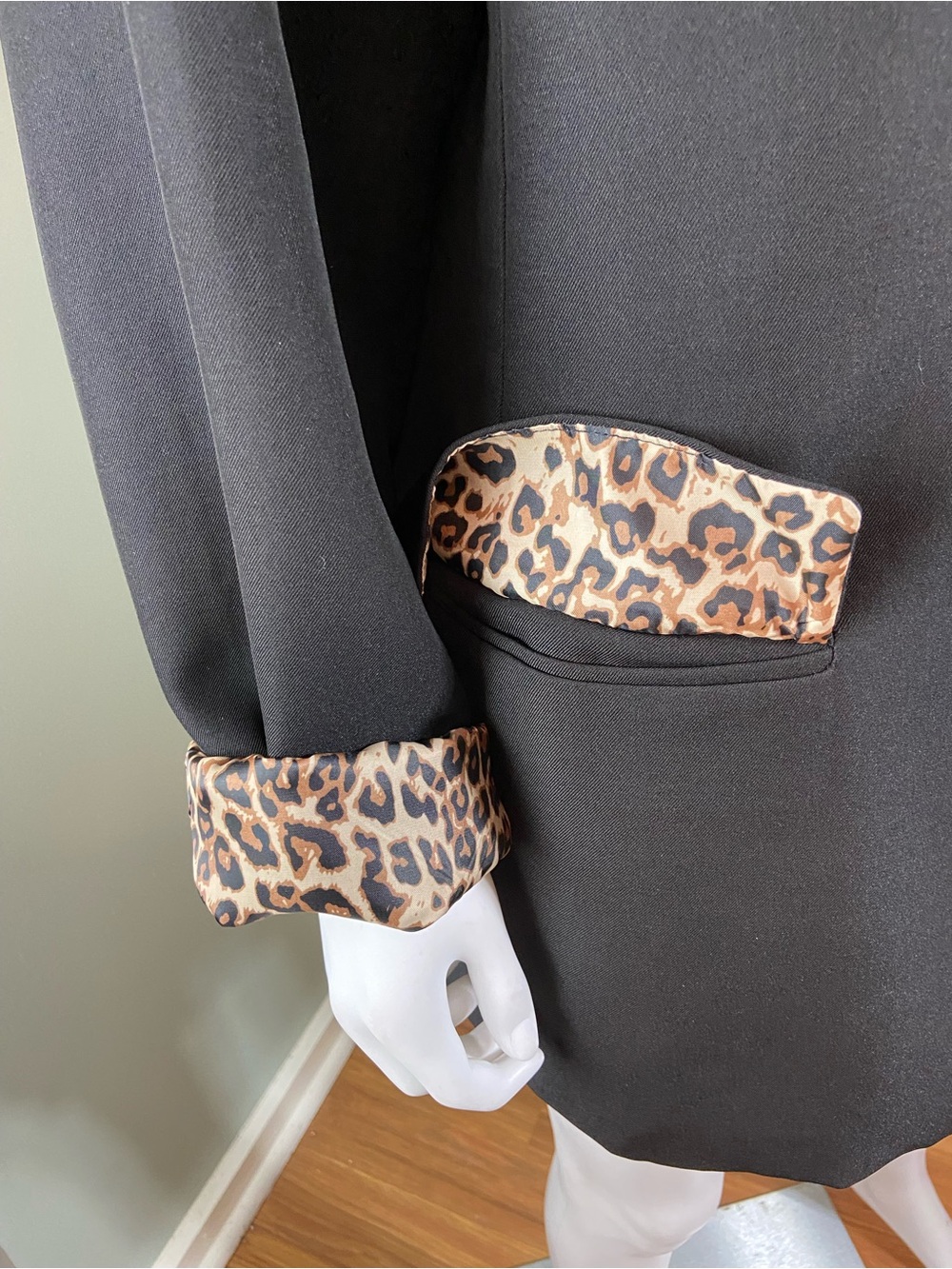 NWOT Black 3XL Single-Button Women's Blazer Jacket Leopard Print Lining - Picture 5 of 13